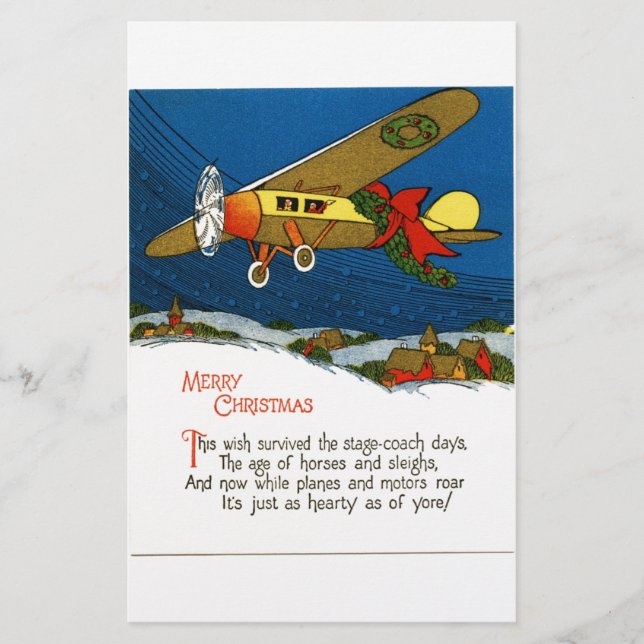 Vintage-Weihnachtsflugzeug Briefpapier (Vorderseite)