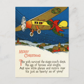Vintage-Weihnachtsflugzeug Feiertagspostkarte