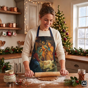Vintage-Weihnachtsgeburt, Jesuskind in der Krippe Schürze