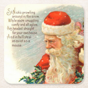 Vintage-Weihnachtsgedicht Santa-Party-Papierunters Rechteckiger Pappuntersetzer