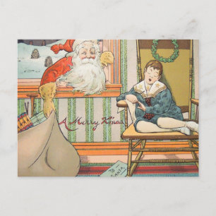 Vintage Weihnachtsgeschenke für einen Kinderurlaub Postkarte