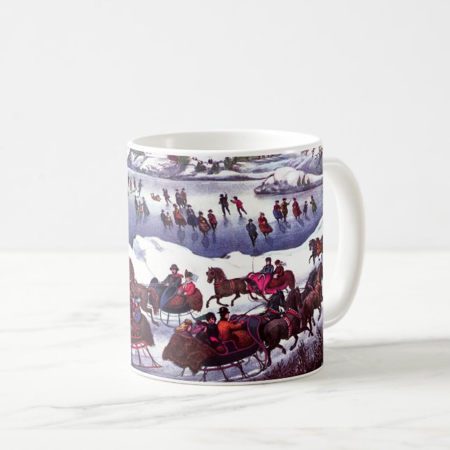 Vintage Weihnachtsgeschenke im Winter Kaffeetasse (VorderseiteRechts)