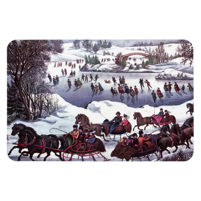 Vintage Weihnachtsgeschenke im Winter Magnet (Horizontal)