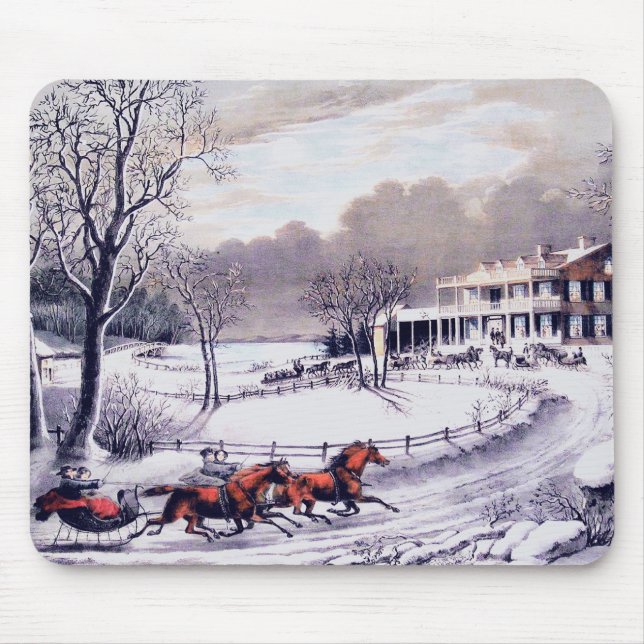 Vintage Weihnachtsgeschenke im Winter Mousepad (Vorne)