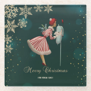 Vintage-Weihnachtsgirl, Schneeflocken Glasuntersetzer