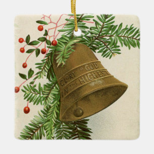 Vintage-Weihnachtsglocke (Immergrün) Frohe Weihnac Keramikornament