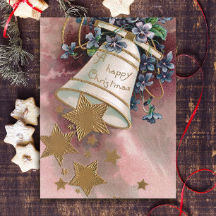 Vintage-Weihnachtsglocke, Sterne & Vergissmeinnich Postkarte