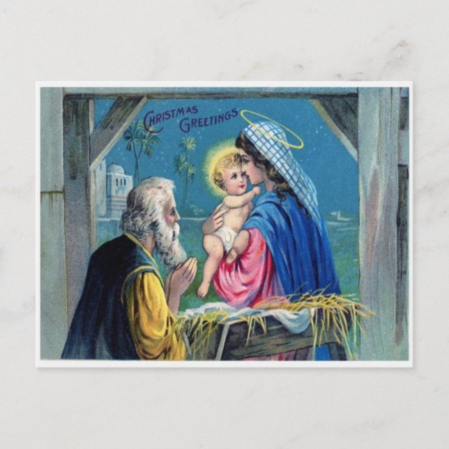 Vintage Weihnachtsgrüße der Krippe Feiertagspostkarte (Vorderseite)