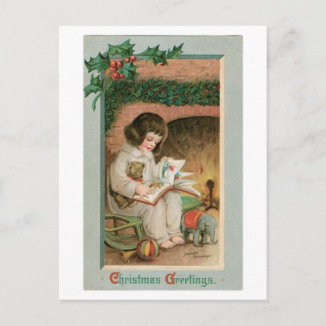 Vintage Weihnachtsgrüße Feiertagspostkarte (Vorderseite)