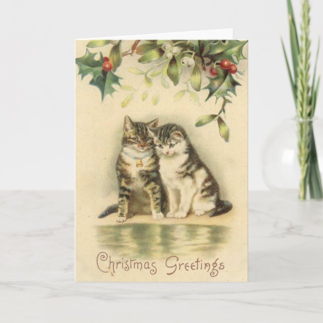 Vintage Weihnachtsgrüße Kitty Cats Feiertagskarte (Vorderseite)