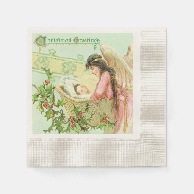Vintage Weihnachtsgrüße Serviette (Vorderseite)