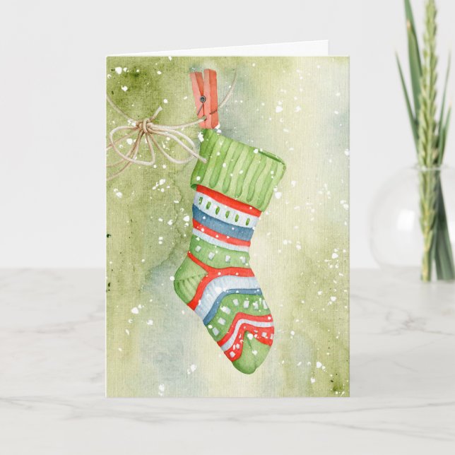 Vintage Weihnachtsgrüße Strumpf Grußkarte Dankeskarte (Vorderseite)