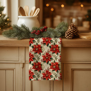 Vintage-Weihnachtshandtuch mit rotem Poinsettia-De Geschirrtuch