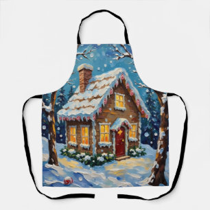 Vintage-Weihnachtshaus im verzauberten Winter Schürze