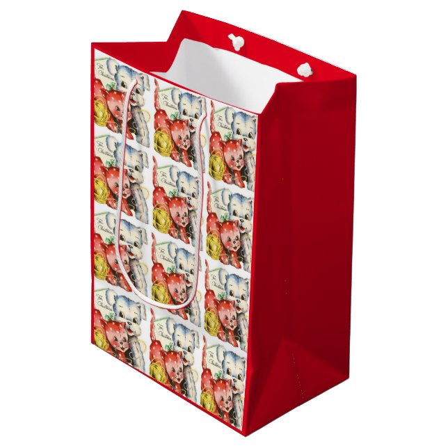 Vintage Weihnachtshaustiere Mittlere Geschenktüte (Vorderseite Schrägansicht)