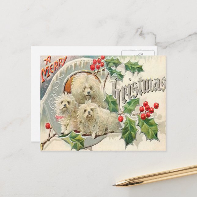 Vintage Weihnachtshunde Feiertagspostkarte (Vorderseite/Rückseite Beispiel)