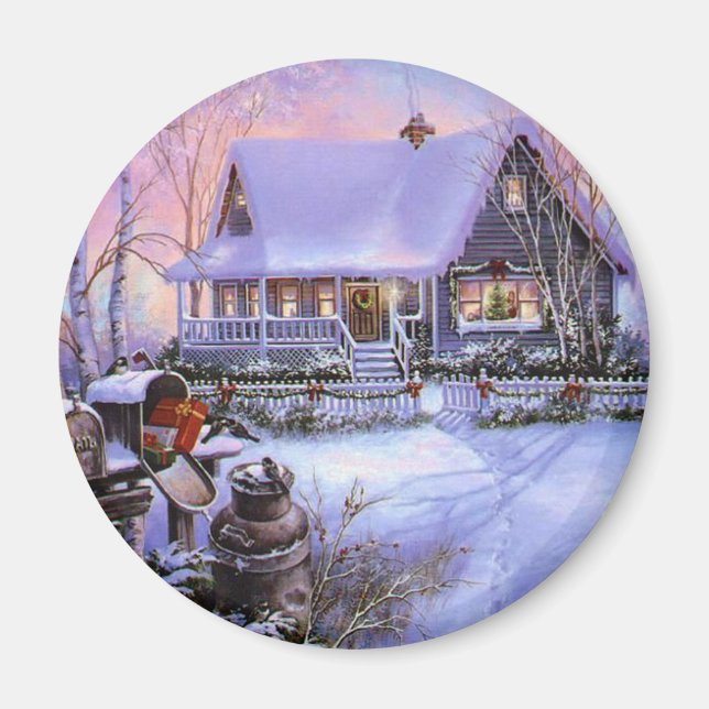 Vintage Weihnachtshütte Magnet (Vorne)