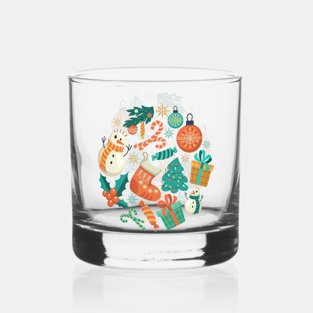 Vintage-Weihnachtsikonen-Muster Whiskyglas (Vorderseite)
