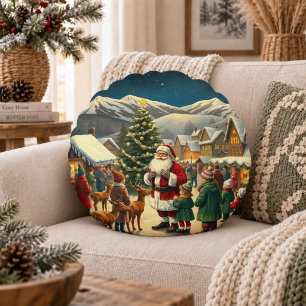 Vintage-Weihnachtsillustration Rundes Kissen