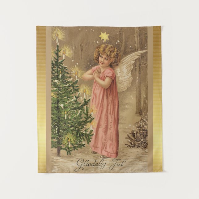 Vintage Weihnachtsillustrierung Wandteppich (Vorderseite)