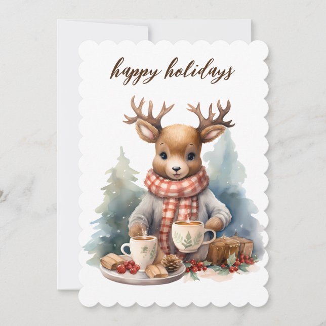 Vintage Weihnachtskarte Aquarellbild Feiertagskarte (Vorderseite)