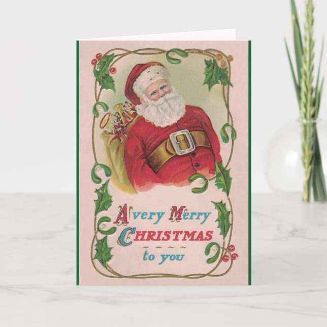 Vintage Weihnachtskarte des Weihnachtsmanns Feiertagskarte (Vorderseite)