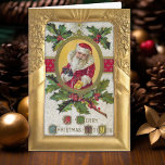 Vintage Weihnachtskarte Feiertagskarte<br><div class="desc">Nostalgische und traditionelle Karte mit Viktorianischem Zeitbild,  die digital mit einem verzierten Rahmen aus Goldblättern restauriert wurde. Inside text ist anpassbar. Passende Postkarte,  Porto,  Adressetiketten und Geschenketiketten sind erhältlich.</div>