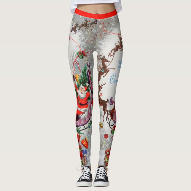 Vintage Weihnachtskarte für Hübsche Frauen Leggings (Vorderseite)