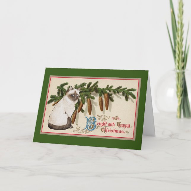 Vintage Weihnachtskarte für Katzen und Pinien Karte (Vorderseite)