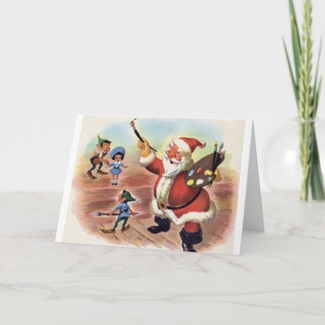 Vintage Weihnachtskarte für Weihnachten und Elfen (Vorderseite)