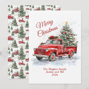 Vintage-Weihnachtskarte mit rotem Lastwagen Feiertagskarte