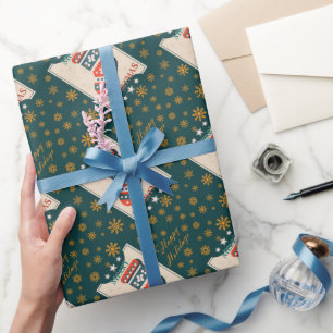 Vintage-Weihnachtskarte mit Sockenillustration  Geschenkpapier