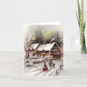 Vintage-Weihnachtskarte mit winterlicher Schneesze Karte