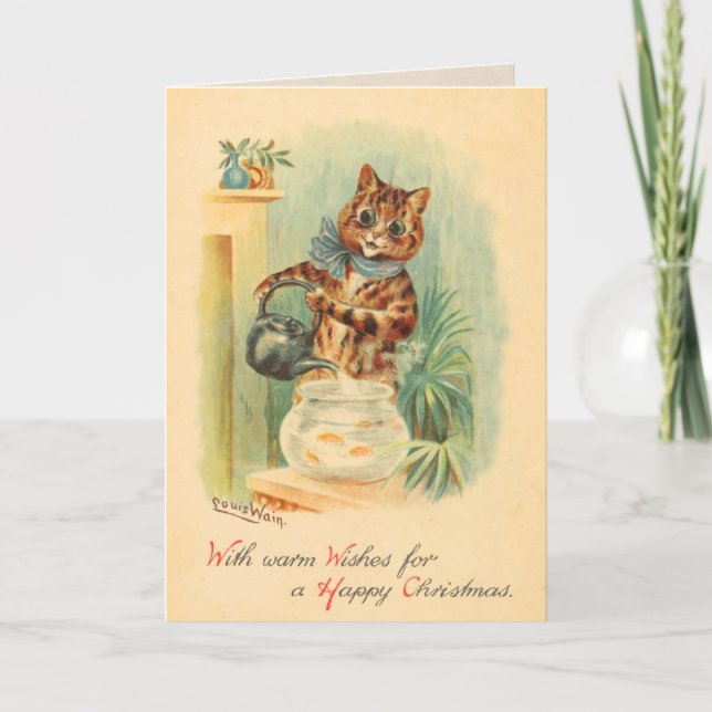 Vintage Weihnachtskarte "Naughty Kitten" Feiertagskarte (Vorderseite)