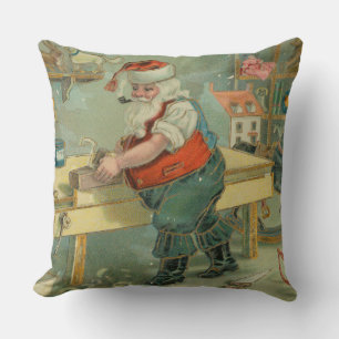 Vintage-Weihnachtskarte - Santa in seiner Werkstat Kissen