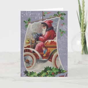 Vintage-Weihnachtskarte Santa Oldtimer Karte