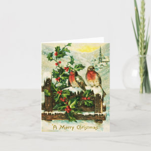 Vintage Weihnachtskarte und Vögel Weihnachtskarte Feiertagskarte