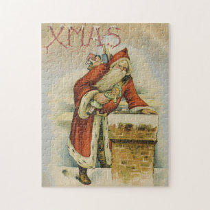Vintage-Weihnachtskarte, Weihnachtsmann, Schornste