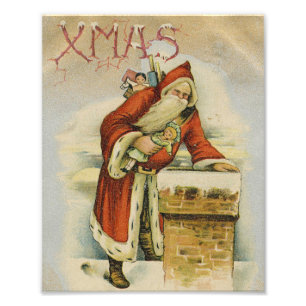 Vintage-Weihnachtskarte, Weihnachtsmann, Schornste Fotodruck