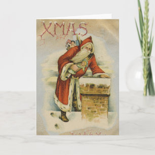 Vintage-Weihnachtskarte, Weihnachtsmann, Schornste Karte