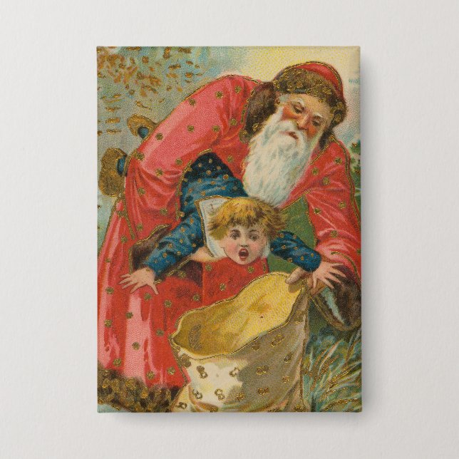 Vintage-Weihnachtskarte, Weihnachtsmann, unartiges Button (Vorderseite)
