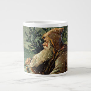 Vintage-Weihnachtskarte, Weihnachtsmann und Baum Jumbo-Tasse