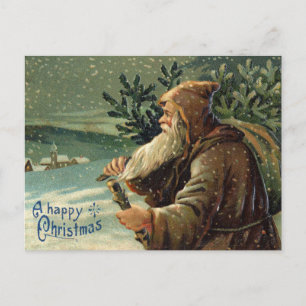 =Vintage Weihnachtskarte, Weihnachtsmann und Baum Postkarte