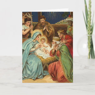 Vintage-Weihnachtskarten-Motiv mit Krippenszene Feiertagskarte