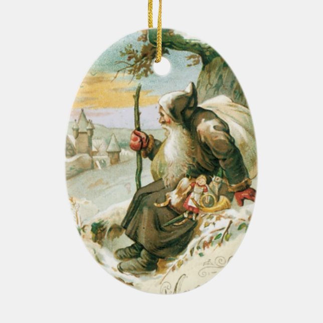Vintage Weihnachtskarten-Verzierung Keramikornament (Hinten)