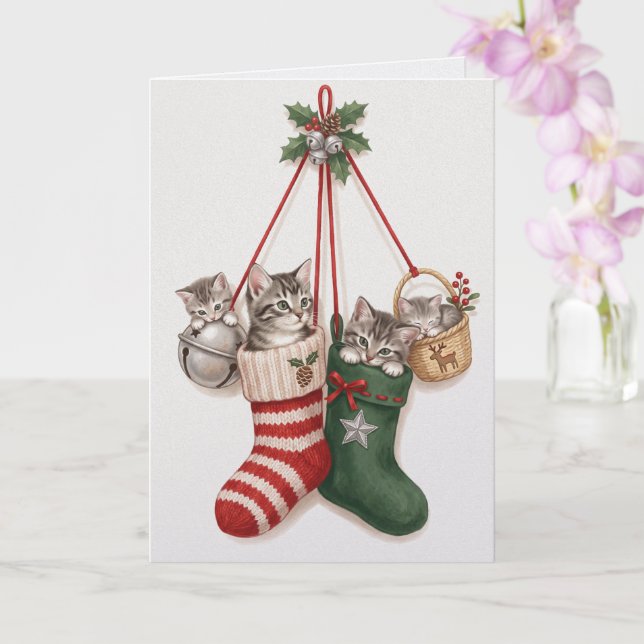 Vintage Weihnachtskätzchen entzückend Karte (Orchidee)