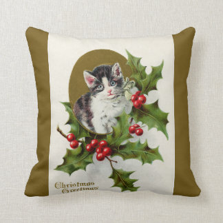 Vintage Weihnachtskätzchen-Goldthrow-Kissen Kissen