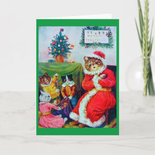 Vintage Weihnachtskatze, Louis Wain Feiertagskarte