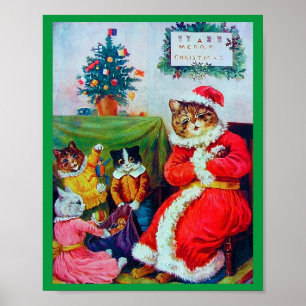Vintage Weihnachtskatze, Louis Wain Poster