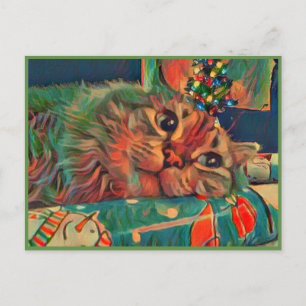 Vintage Weihnachtskatze Postkarte